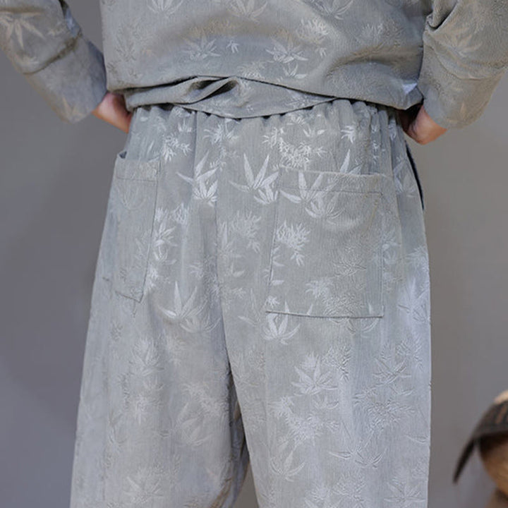 Buddha Stones 2Pcs Winter Thick Bamboo Men's Tang Suit Frog-Button Cotton Corduroy Long Sleeve Jacket Pants Set With Pockets - image 20