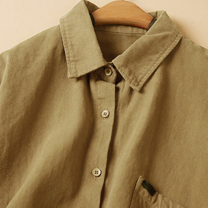 Buddha Stones Casual Buttons Design Women's Stand Collar Long Sleeve Cotton Shirt - image 13