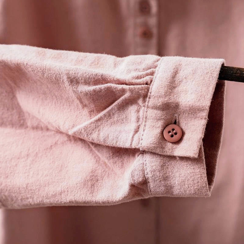 Buddha Stones Fall Solid Color Button Down Stand Collar Long Sleeve Women's Cotton Shirt - image 13