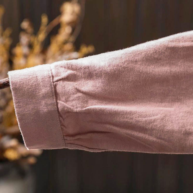 Buddha Stones Fall Solid Color Button Down Stand Collar Long Sleeve Women's Cotton Shirt - image 14