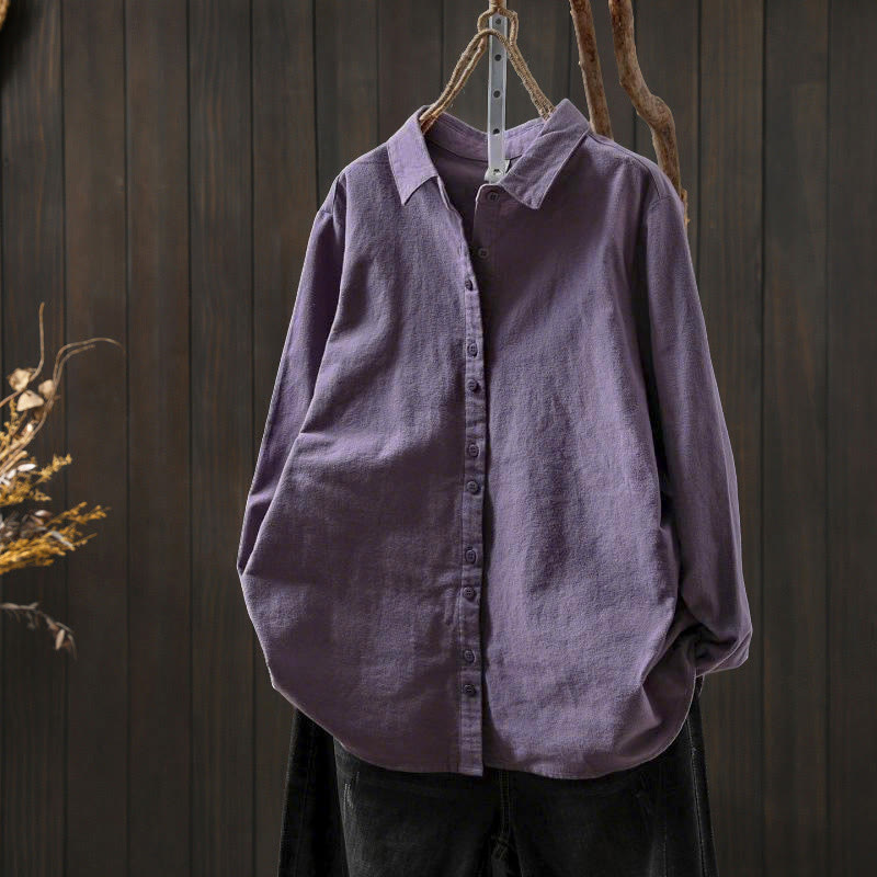 Buddha Stones Fall Solid Color Button Down Stand Collar Long Sleeve Women's Cotton Shirt - Purple - US6，UK/AU10，EU38 (L) - image 28