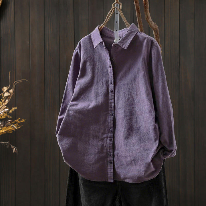 Buddha Stones Fall Solid Color Button Down Stand Collar Long Sleeve Women's Cotton Shirt - Purple - US6，UK/AU10，EU38 (L) - image 28