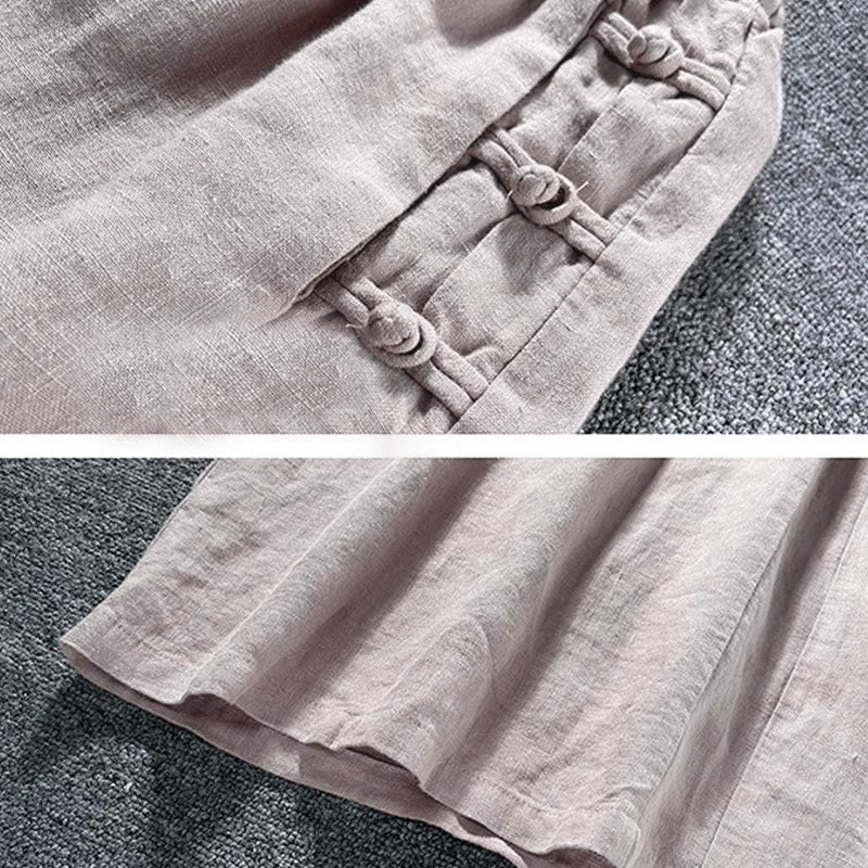 Buddha Stones Casual Frog-Button High Waist Wide Leg Pants With Pockets - image 7