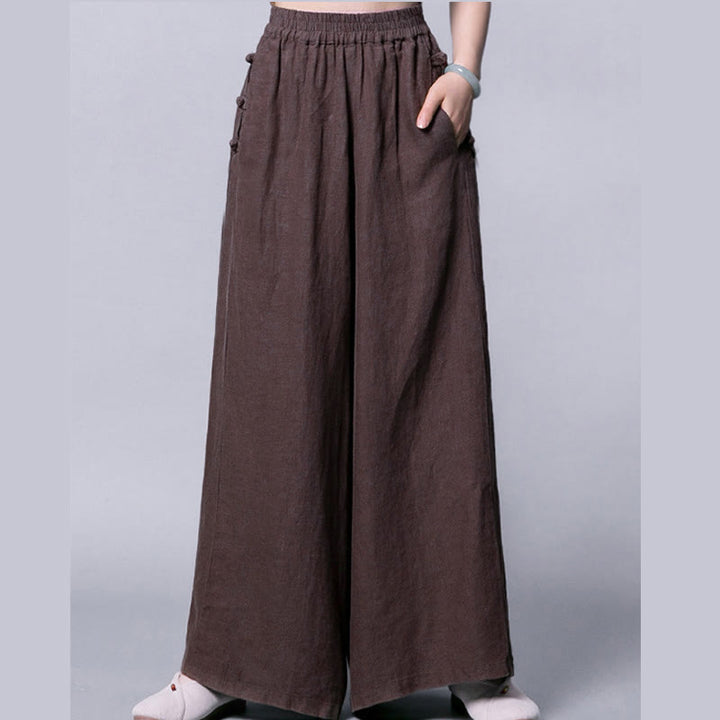 Buddha Stones Casual Frog-Button High Waist Wide Leg Pants With Pockets - image 10