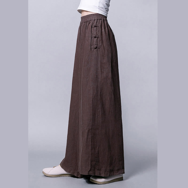 Buddha Stones Casual Frog-Button High Waist Wide Leg Pants With Pockets - image 11