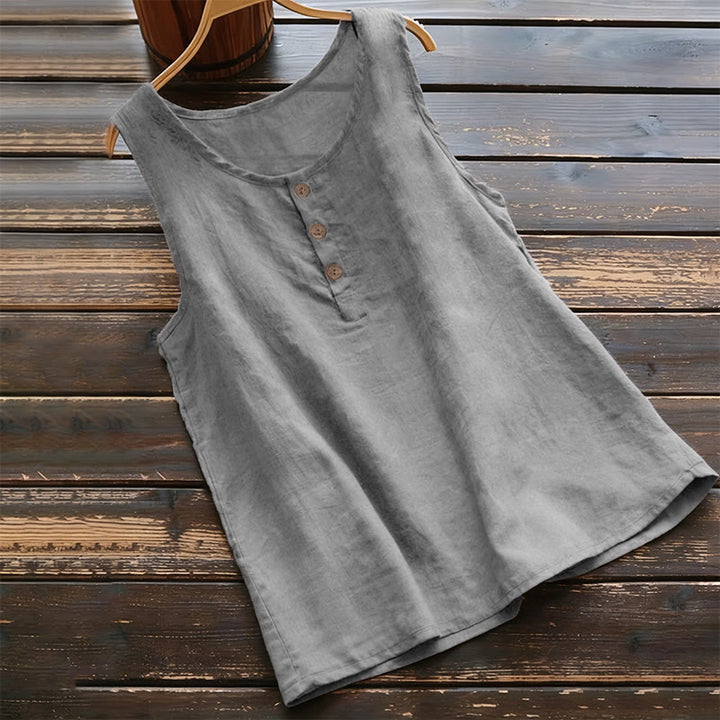 Buddha Stones Summer Pure Color Crew Collar Button Women's Vest Waistcoat - Gray - US18，UK/AU22，EU50 (5XL) - image 2