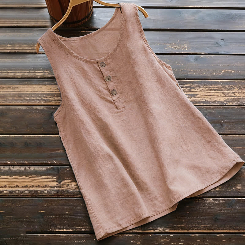 Buddha Stones Summer Pure Color Crew Collar Button Women's Vest Waistcoat - LightCoral - US18，UK/AU22，EU50 (5XL) - image 9
