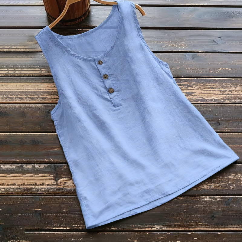 Buddha Stones Summer Pure Color Crew Collar Button Women's Vest Waistcoat - RoyalBlue - US18，UK/AU22，EU50 (5XL) - image 5