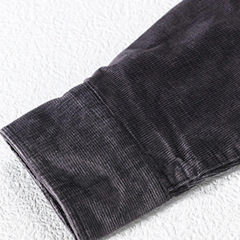 Buddha Stones Casual Corduroy Solid Color Men's Long Sleeve Cotton Thickened Jacket With Pockets - image 3