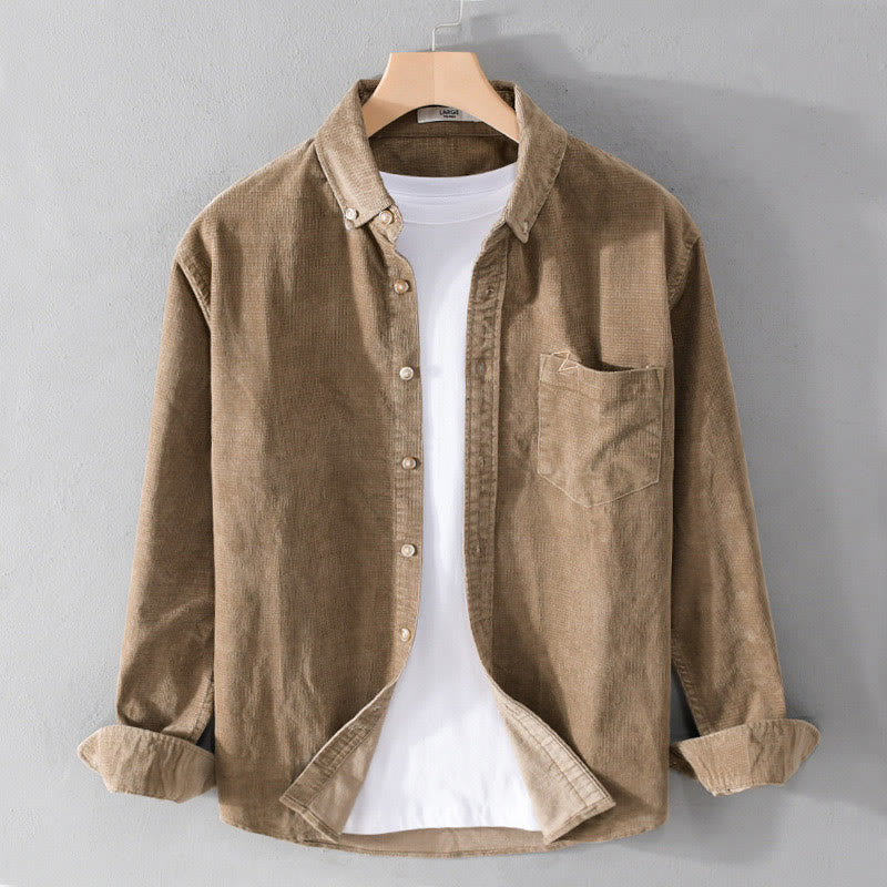 Buddha Stones Casual Corduroy Solid Color Men's Long Sleeve Cotton Thickened Jacket With Pockets - BurlyWood - US/UK/AU44，EU54 (4XL) - image 7