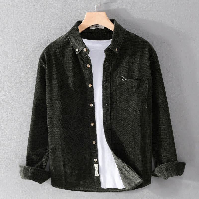 Buddha Stones Casual Corduroy Solid Color Men's Long Sleeve Cotton Thickened Jacket With Pockets - DarkSlateGray - US/UK/AU44，EU54 (4XL) - image 13