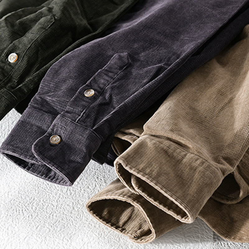 Buddha Stones Casual Corduroy Solid Color Men's Long Sleeve Cotton Thickened Jacket With Pockets - image 16