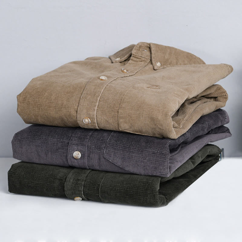 Buddha Stones Casual Corduroy Solid Color Men's Long Sleeve Cotton Thickened Jacket With Pockets - image 17