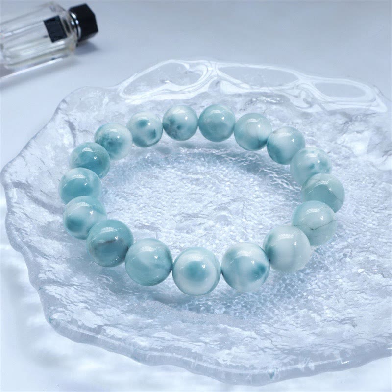 Buddha Stones Natural Larimar Wisdom Confidence Bracelet - Grade A - 14mm(Wrist Circumference 14-16cm) - image 0