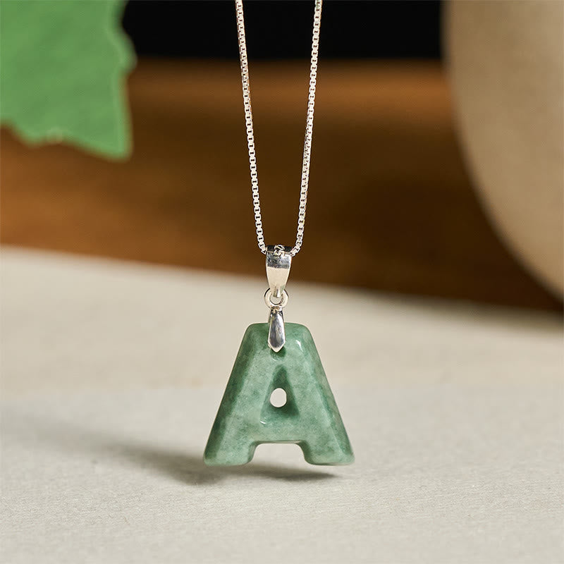 Buddha Stones "May You Find Your Own Meaning" Natural A-Z Letter Jade Titanium Steel Chain Necklace Includes Gift Message Card - image 118