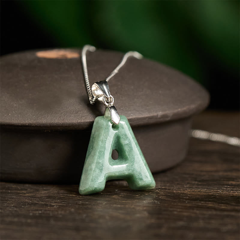 Buddha Stones "May You Find Your Own Meaning" Natural A-Z Letter Jade Titanium Steel Chain Necklace Includes Gift Message Card - image 120