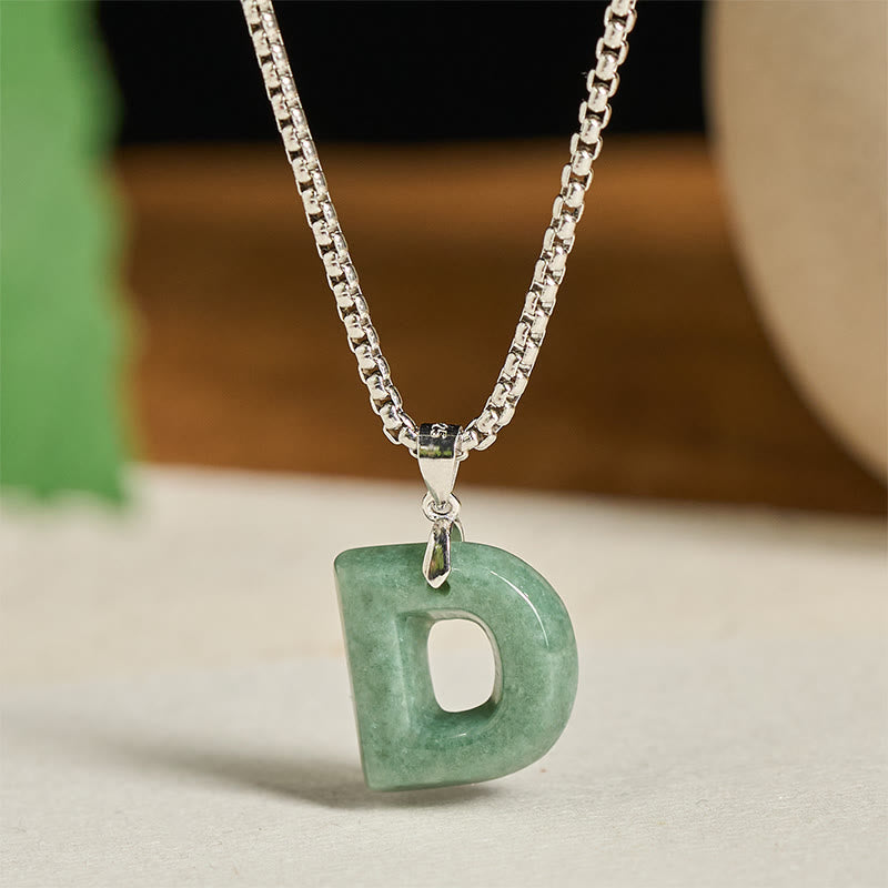 Buddha Stones Natural A-Z Letter Jade Titanium Steel Wide Chain Prosperity Necklace Pendant - D - image 11
