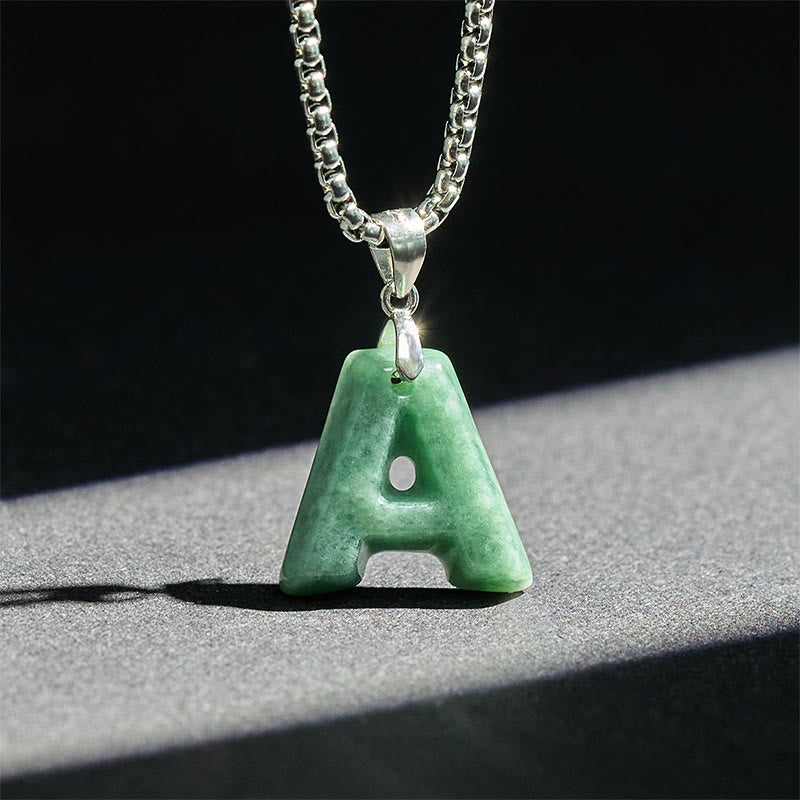 Buddha Stones "May You Find Your Own Meaning" Natural A-Z Letter Jade Titanium Steel Chain Necklace Includes Gift Message Card - image 4