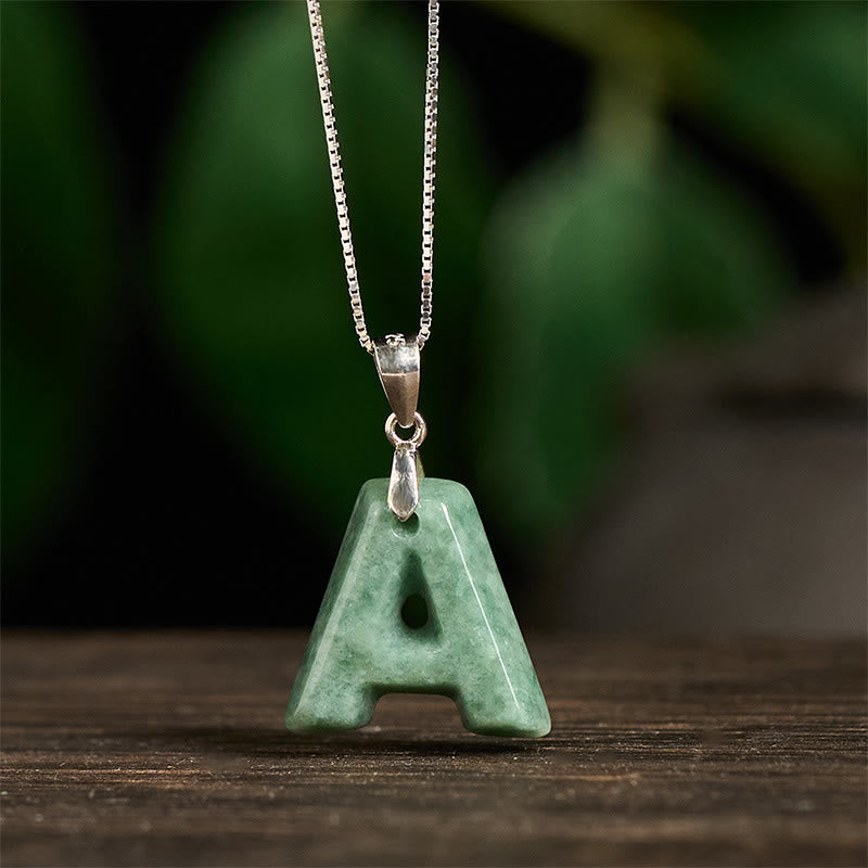 Buddha Stones "May You Find Your Own Meaning" Natural A-Z Letter Jade Titanium Steel Chain Necklace Includes Gift Message Card - image 119
