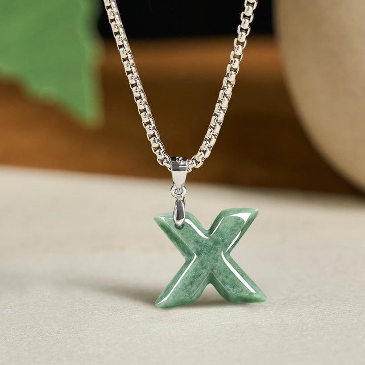 Buddha Stones "May You Find Your Own Meaning" Natural A-Z Letter Jade Titanium Steel Chain Necklace Includes Gift Message Card - image 104