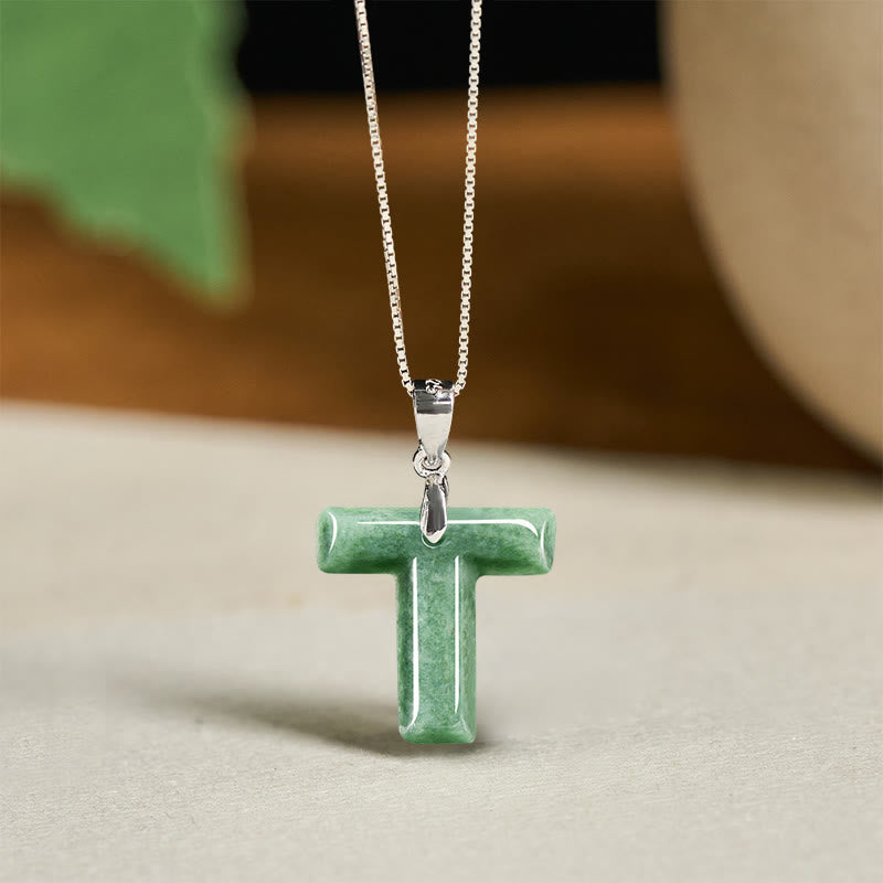 Buddha Stones "May You Find Your Own Meaning" Natural A-Z Letter Jade Titanium Steel Chain Necklace Includes Gift Message Card - image 187