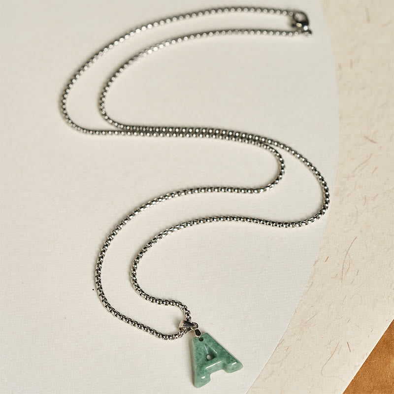 Buddha Stones "May You Find Your Own Meaning" Natural A-Z Letter Jade Titanium Steel Chain Necklace Includes Gift Message Card - image 9