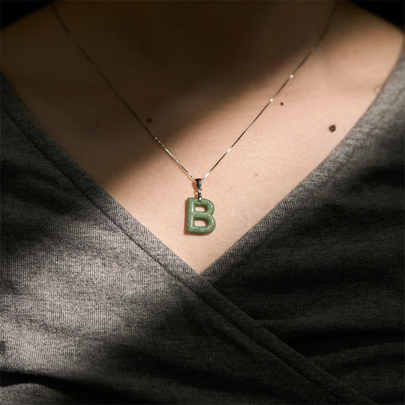 Buddha Stones "May You Find Your Own Meaning" Natural A-Z Letter Jade Titanium Steel Chain Necklace Includes Gift Message Card - image 131