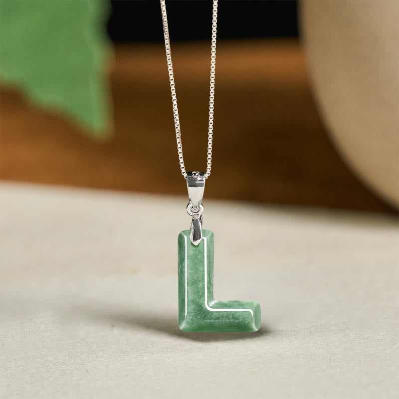 Buddha Stones "May You Find Your Own Meaning" Natural A-Z Letter Jade Titanium Steel Chain Necklace Includes Gift Message Card - image 163