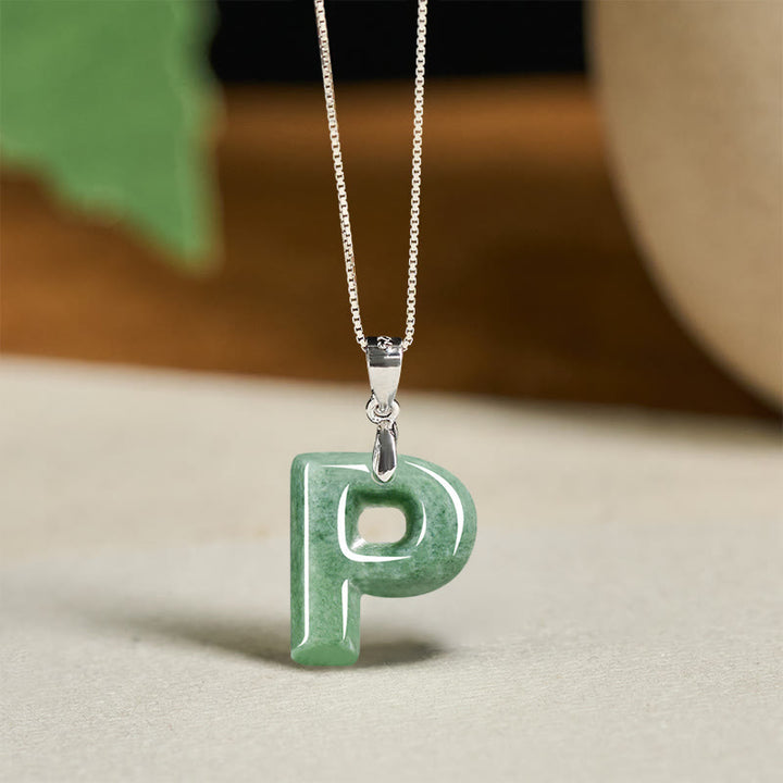 Buddha Stones "May You Find Your Own Meaning" Natural A-Z Letter Jade Titanium Steel Chain Necklace Includes Gift Message Card - image 175