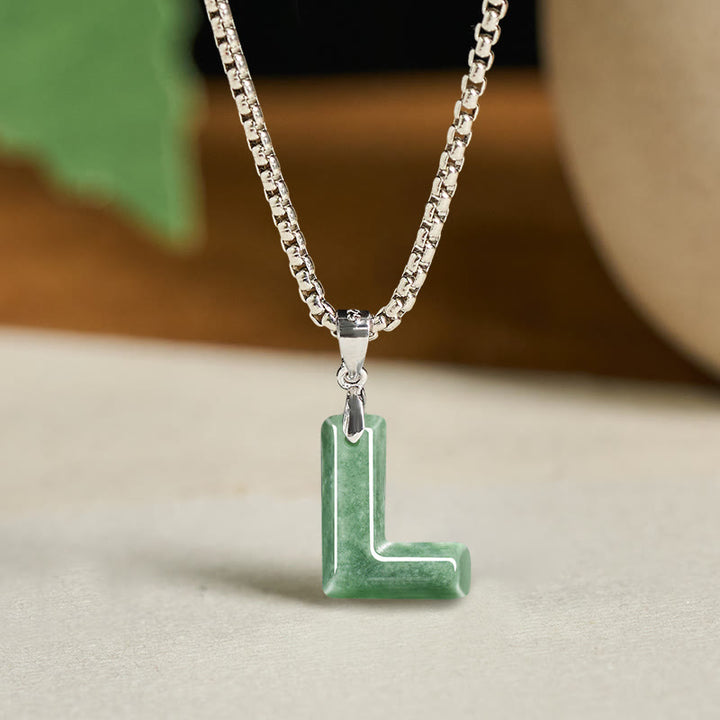 Buddha Stones "May You Find Your Own Meaning" Natural A-Z Letter Jade Titanium Steel Chain Necklace Includes Gift Message Card - image 56