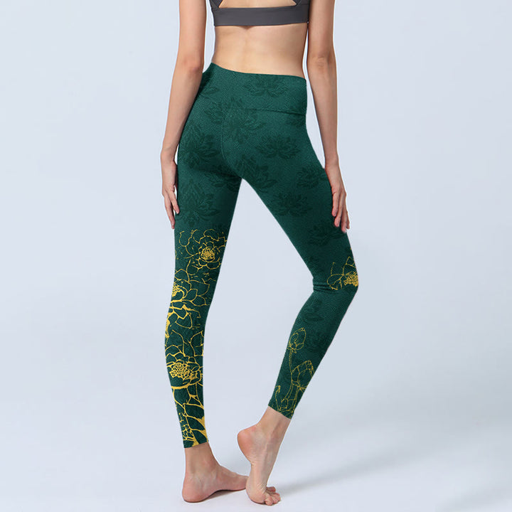 Buddha Stones Lotus Buddha Image Pattern Print Gym Leggings Women's Yoga Pants - image 4