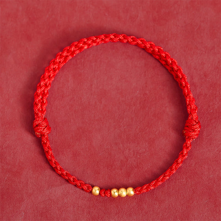 Buddha Stones 925 Sterling Silver Plated Gold Beads Red String Connection Adjustable Bracelet - image 3