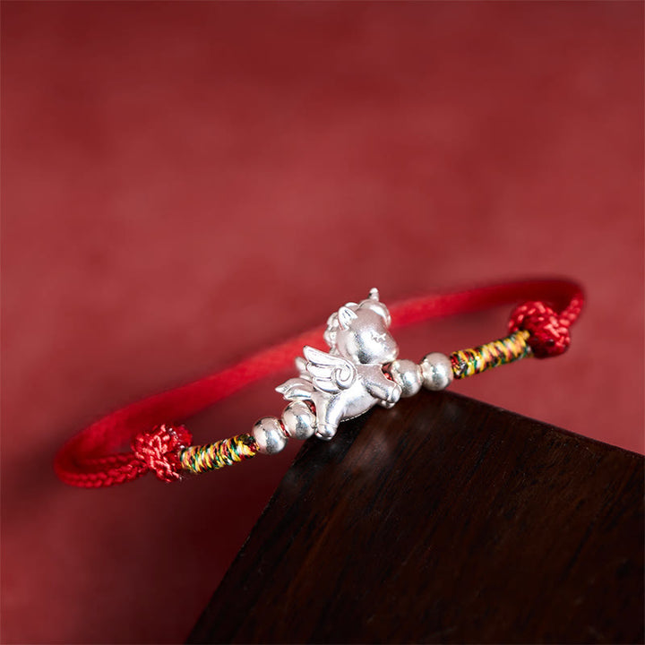 Buddha Stones "All the Best for Fortune and Protection" 925 Sterling Silver Year Of The Horse String Bracelet Includes Gift Message Card - image 1