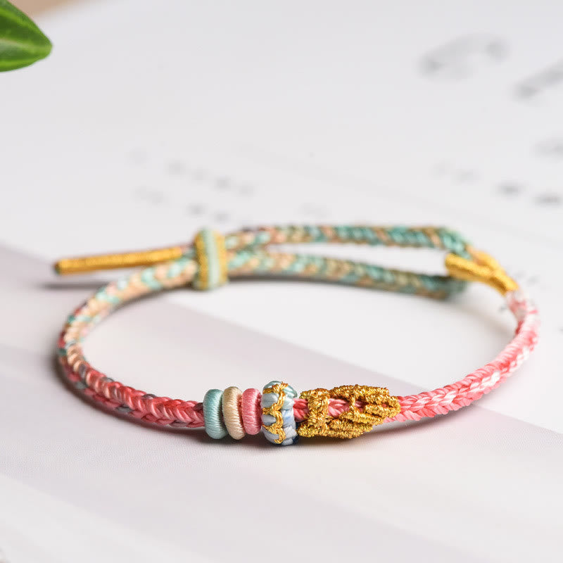 Buddha Stones Colorful Rope Eight Thread Peace Knot Luck Handmade Bracelet - Cyan&Pink(Wrist Circumference 14-19cm) - image 10