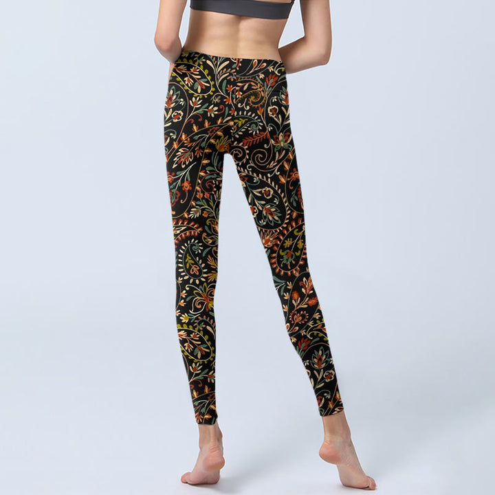 Buddha Stones Intricate Flower Leaf Pattern Print Gym Leggings Women's Yoga Pants - image 6