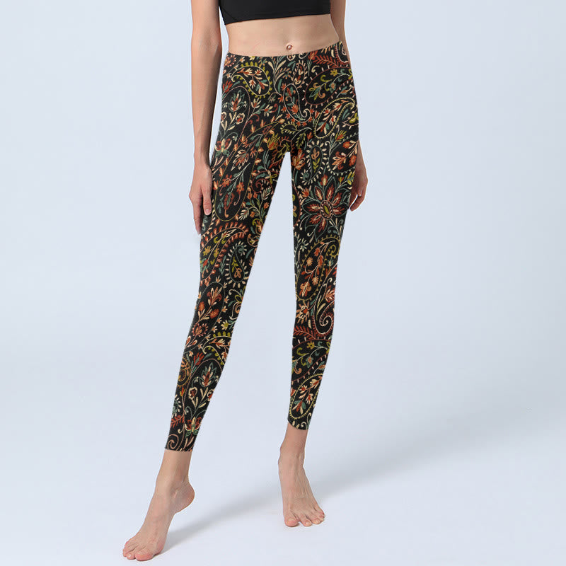 Buddha Stones Intricate Flower Leaf Pattern Print Gym Leggings Women's Yoga Pants - image 5