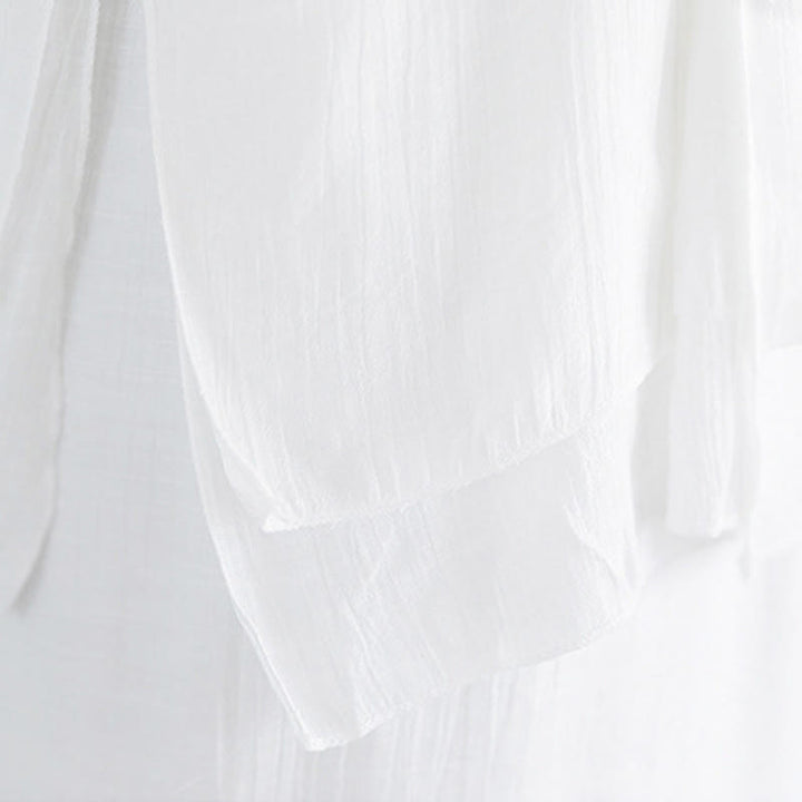 Buddha Stones 2Pcs Solid Color White Frog-Button Three Quarter Sleeve Shirt Wide Leg Pants Meditation Zen Clothing Women's Set - image 13