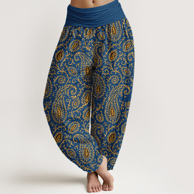 Buddha Stones Cotton Brightly Colored Paisley Style Pattern Women's Elastic Waist Harem Pants - Blue - US16，UK/AU20，EU48 (3XL) - image 5
