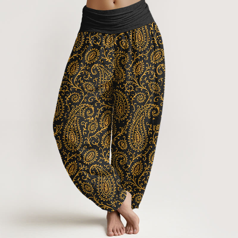 Buddha Stones Cotton Brightly Colored Paisley Style Pattern Women's Elastic Waist Harem Pants - Black - US16，UK/AU20，EU48 (3XL) - image 8