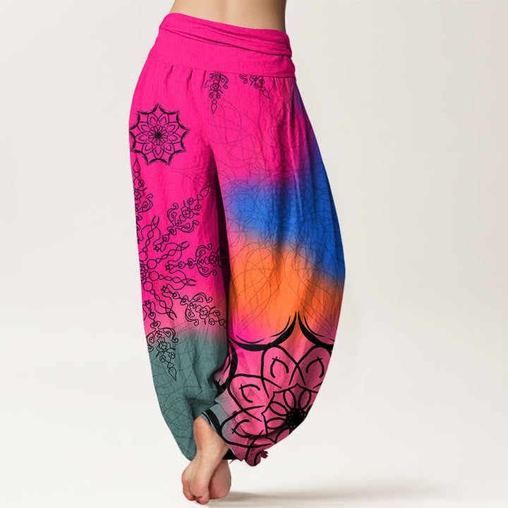 Buddha Stones Cotton Brightly Colored Mandala Pattern Women's Elastic Waist Harem Pants - image 1