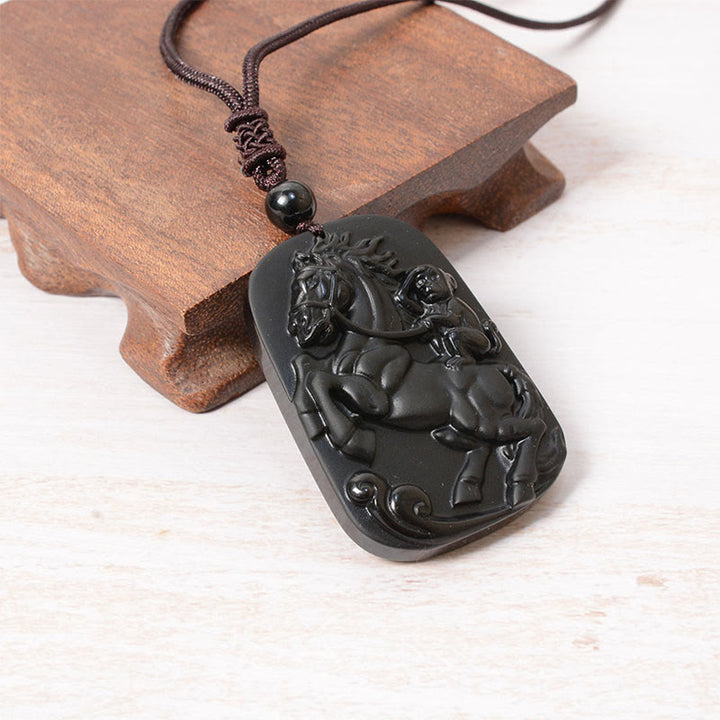Buddha Stones Year of the Horse Monkey Design Black Obsidian Purification Necklace Pendant - image 4
