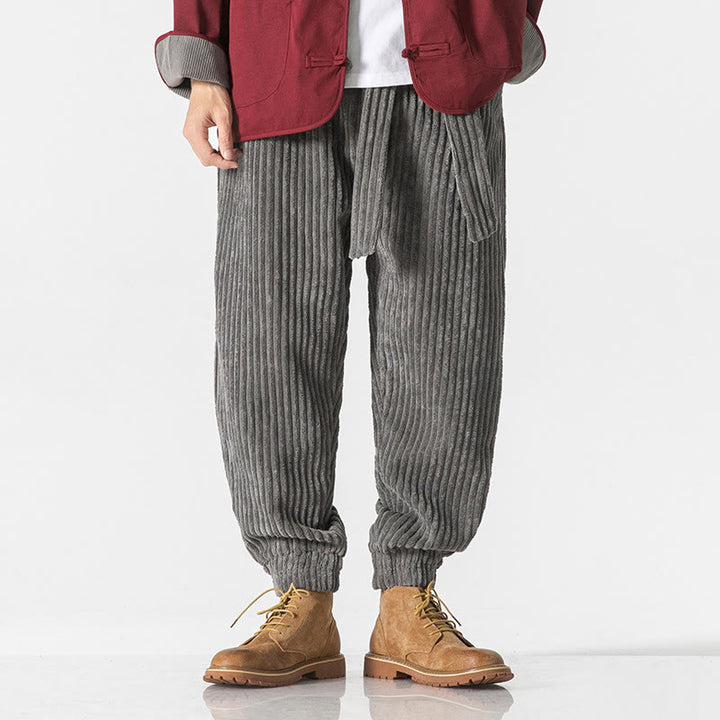 Buddha Stones Winter Solid Color Men's Ankle-Length Corduroy Pants With Pockets - image 0