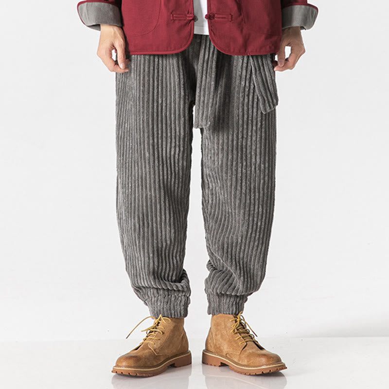 Buddha Stones Winter Solid Color Men's Ankle-Length Corduroy Pants With Pockets - image 3