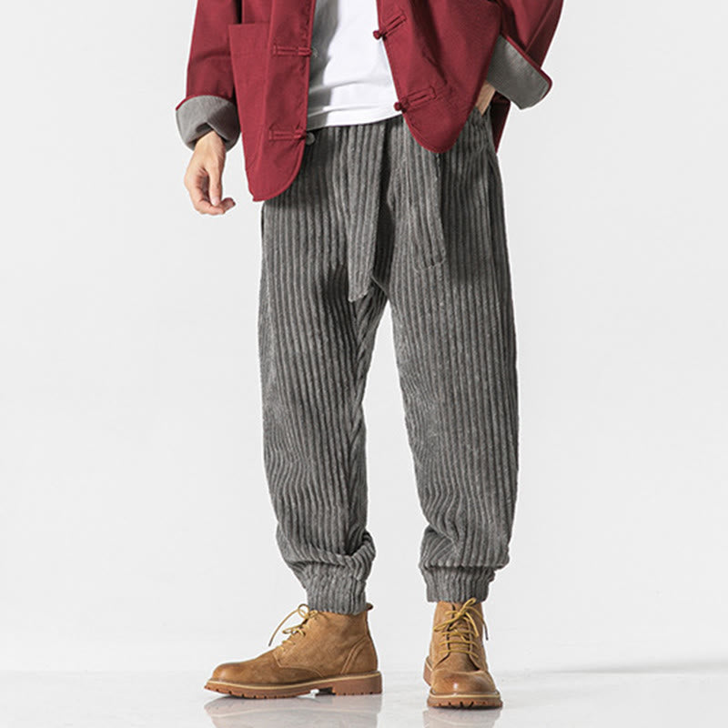 Buddha Stones Winter Solid Color Men's Ankle-Length Corduroy Pants With Pockets - image 6