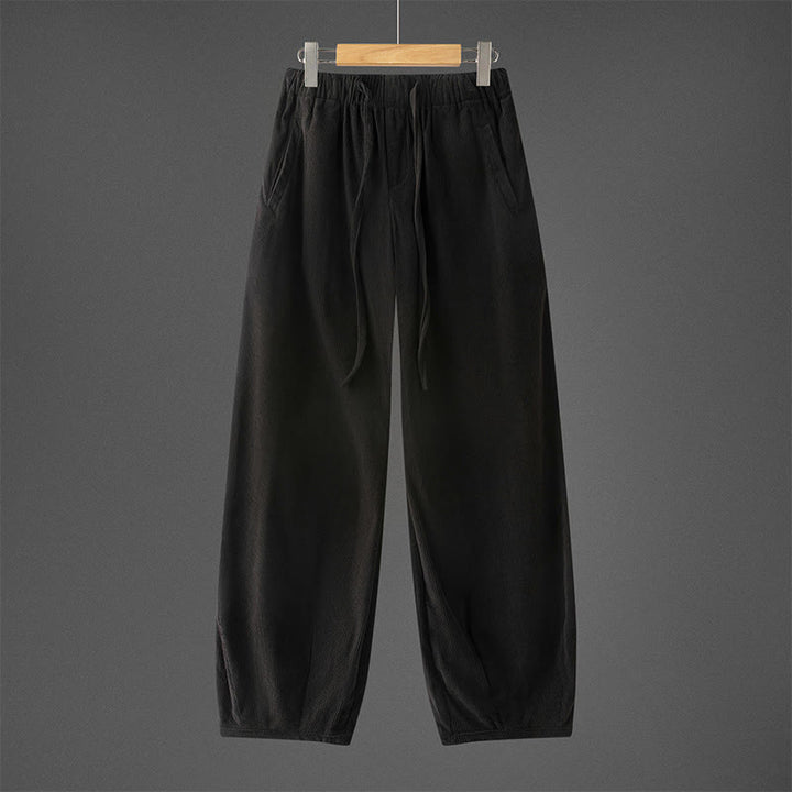 Buddha Stones Winter Men's Drawstring Plain Elastic Waistband Design Corduroy Pants With Pockets - Black - US/UK/AU46，EU56 (5XL) - image 8