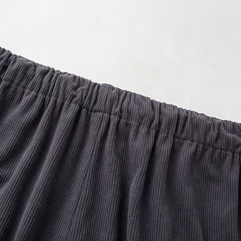 Buddha Stones Winter Men's Drawstring Plain Elastic Waistband Design Corduroy Pants With Pockets - image 3