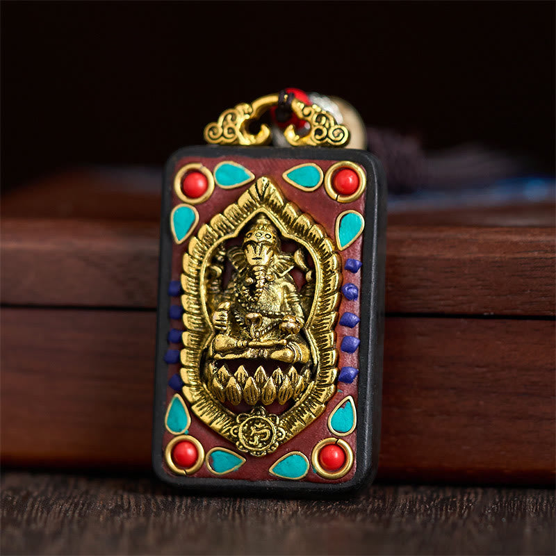 Buddha Stones Tibetan Ganesh Ganpati Elephant Ebony Wood Rope Peace Necklace Pendant - image 25