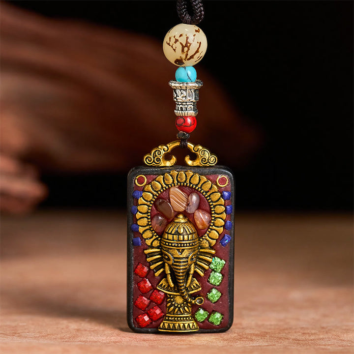 Buddha Stones Tibetan Ganesh Ganpati Elephant Ebony Wood Rope Peace Necklace Pendant - image 20