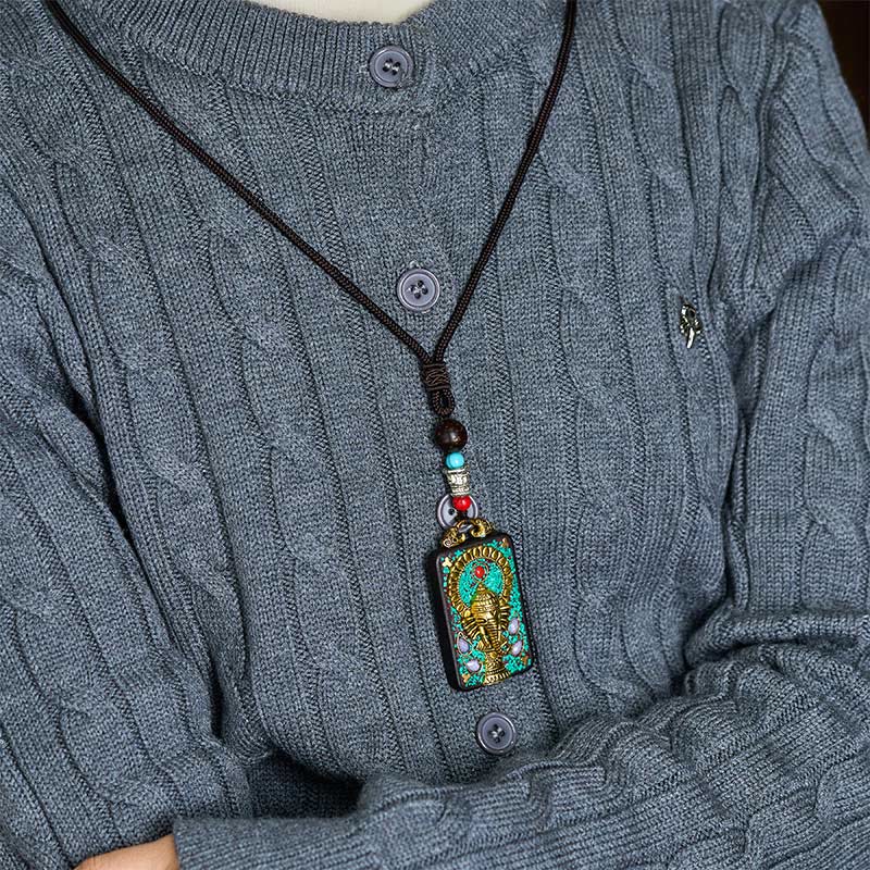 Buddha Stones Tibetan Ganesh Ganpati Elephant Ebony Wood Rope Peace Necklace Pendant - image 7