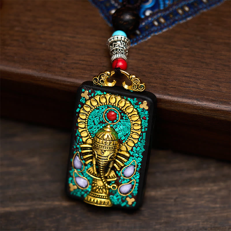 Buddha Stones Tibetan Ganesh Ganpati Elephant Ebony Wood Rope Peace Necklace Pendant - image 5